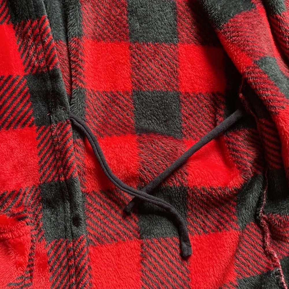 Cuddl Duds Kids red & black Buffalo Plaid hooded fleece robe size L 12/14 large